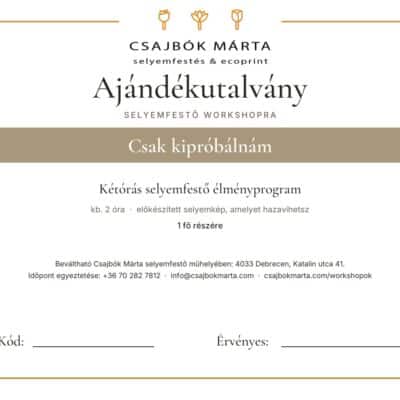 Csajbók Márta selyemfestő ajándékutalványa: Csak kipróbálnám – kétórás selyemfestő élményprogram, 1 főre